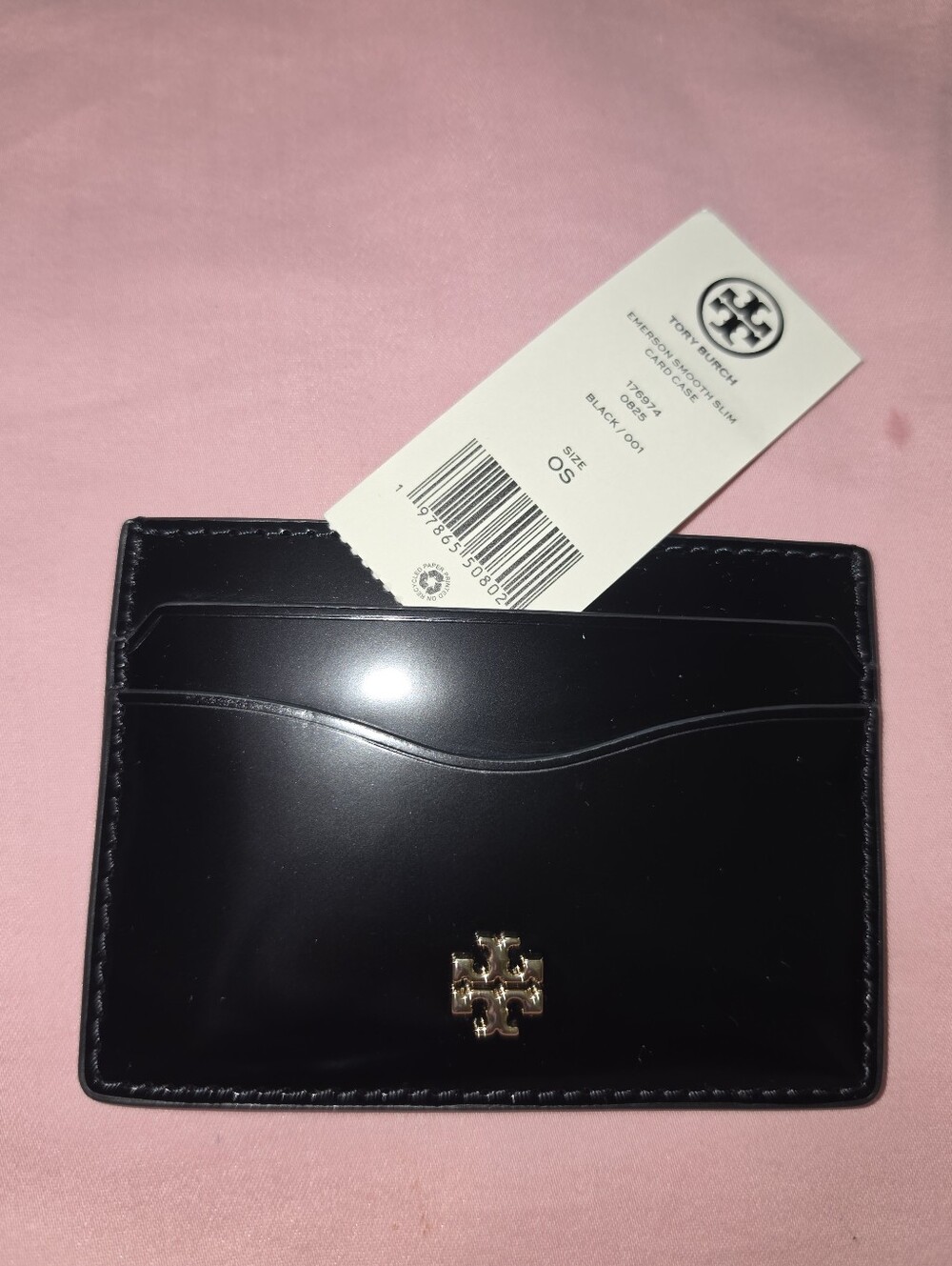 Tory Burch Black Patent Card Holder with Gold Logo